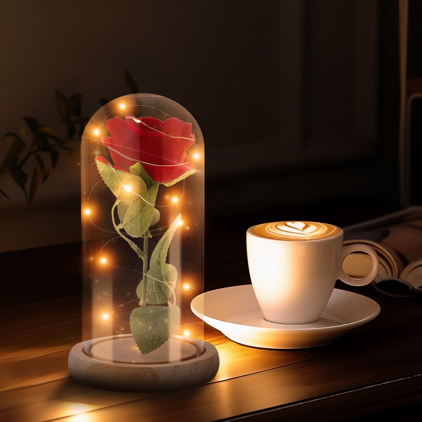 Beauty and the Beast Rose Decor Gift - Ideal for Bookshelf Home Library - Flower in Glass Dome, Light Up Rose Lamp - Beauty and the Beast Gifts, Beauty and the Beast Decor, Party Decorations